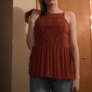 Rust Orange Lace Flowy Tank